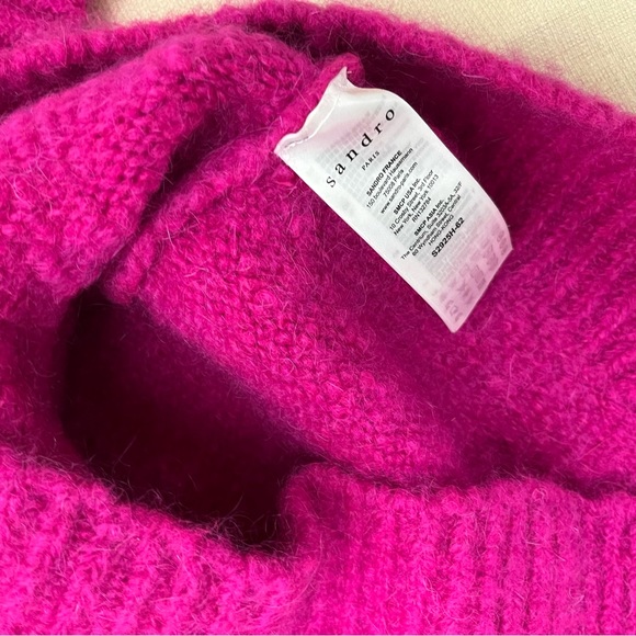Sandro Pink Fuchsia wool alpaca v neck sweater size small 1 - Picture 4 of 5